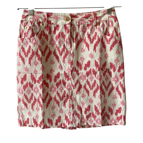 J MCLAUGHLIN IKAT GEOMETRIC SKIRT COTTON BLD CLASSIC PREPPY BOHO COASTAL CHIC 2 - Picture 2 of 11